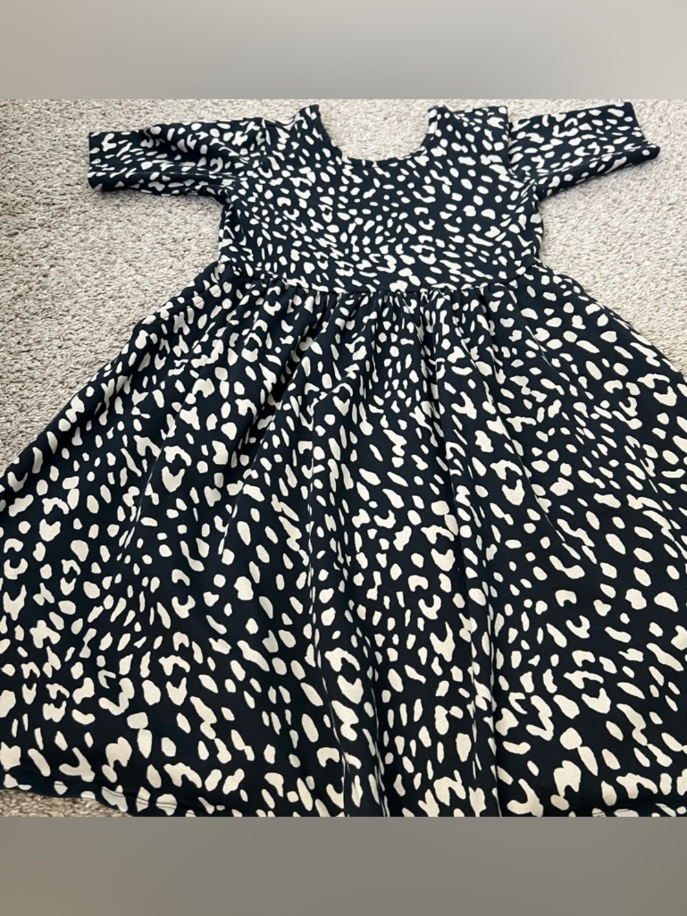 Quince  Organic Cotton Black and White Spot Print Twirl Dress for Kids Size 10